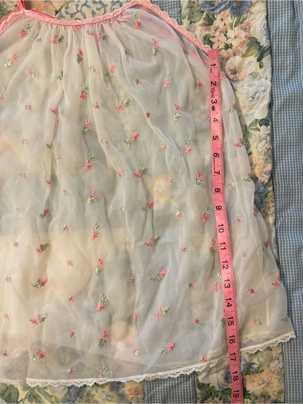 Vintage White Sheer Embroidered Babydoll Sleep Top - Picture 6 of 6